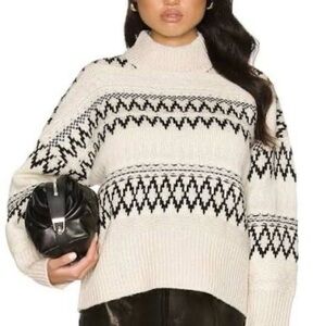 LK NEW rag & bone Willow fair isle sweater neutral cream black SZ: large